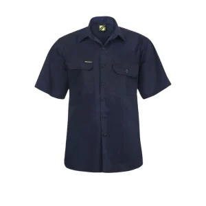 Lightweight Short Sleeve Cotton Drill Shirt - Navy