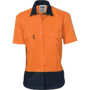 Ladies Lightweight Hi Vis Short Sleeve Vented Cotton Drill Shirt