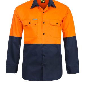 Lightweight Hi Vis Long Sleeve Vented Cotton Drill Shirt